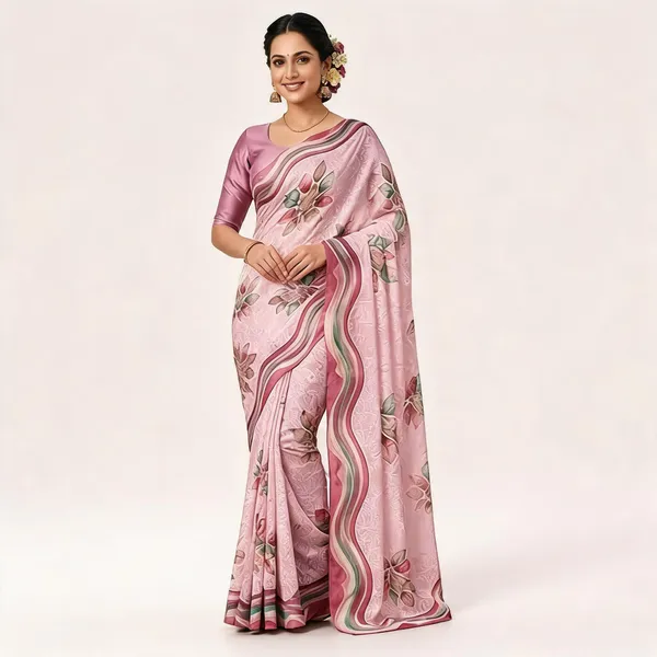 Pink_Moss_Jacquard_Jari_Border_Floral_Print_Saree_For_Women