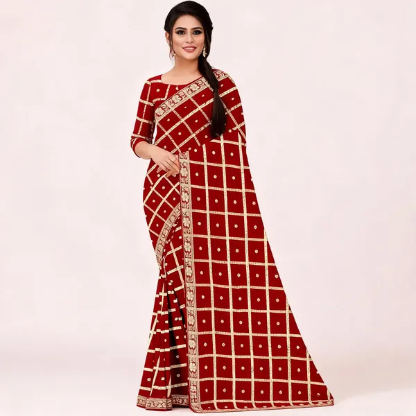 Red_Viscose_Georgette_Self_Jari_Chex_Traditional_Saree_For_Women