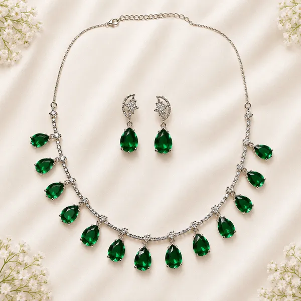 Emerald_Green_American_Diamond_Silver-Tone_Drop_Necklace_Earrings_Set_For_Women