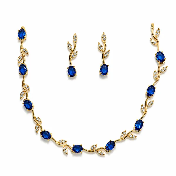 Gold_And_Blue_Alloy_Vine_Necklace_And_Earrings_Set_For_Women