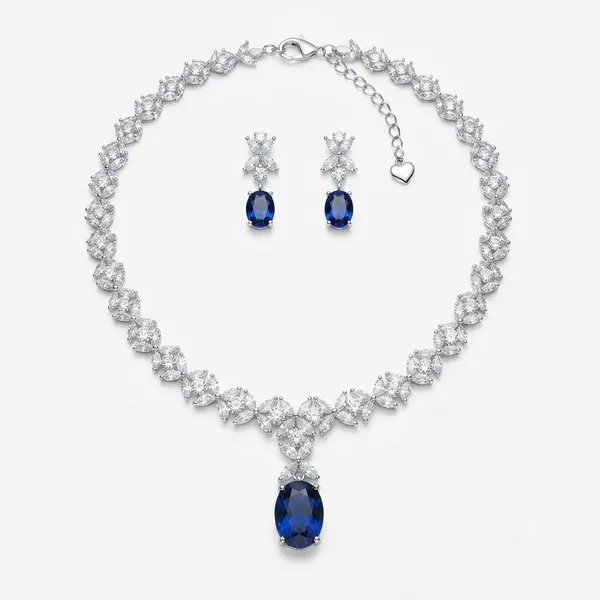 Silver_And_Blue_Alloy_Crystal_Floral_Necklace_And_Earrings_Set_For_Women