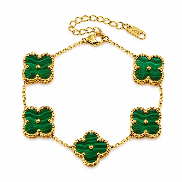 Gold_Green_Clover_Charm_Link_Bracelet_For_Women