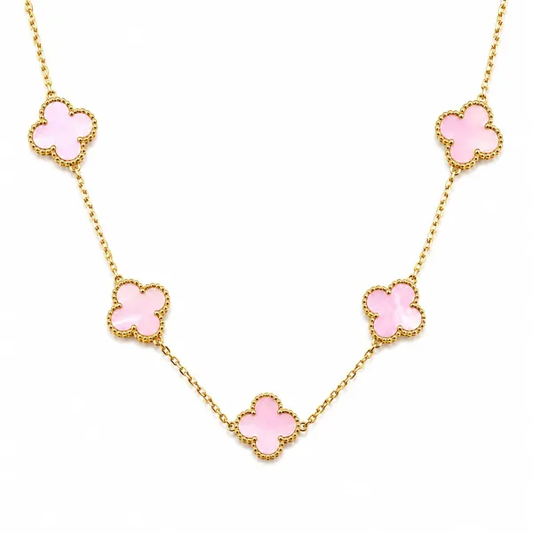 Gold_And_Pink_Alloy_Clover_Motif_Necklace_For_Women