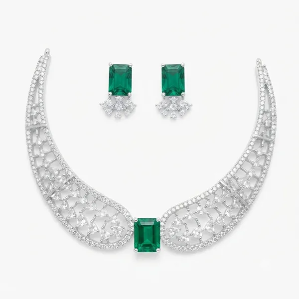 Green_Alloy_Stone_Necklace_And_Earrings_Set_For_Women