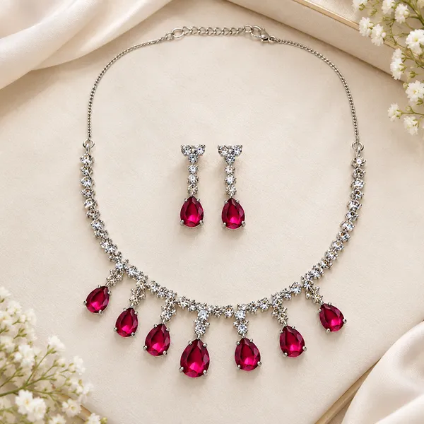 Ruby_Red_American_Diamond_Silver-Tone_Teardrop_Necklace_Earrings_Set_For_Women