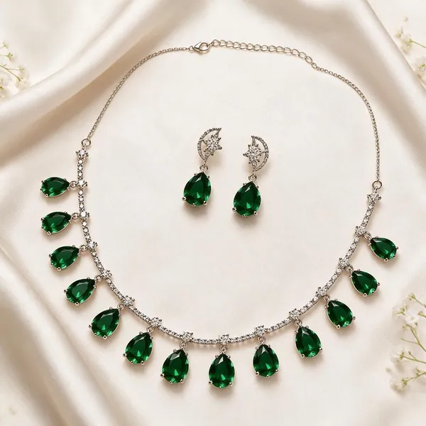 Emerald_Green_American_Diamond_Silver-Tone_Drop_Necklace_Earrings_Set_For_Women
