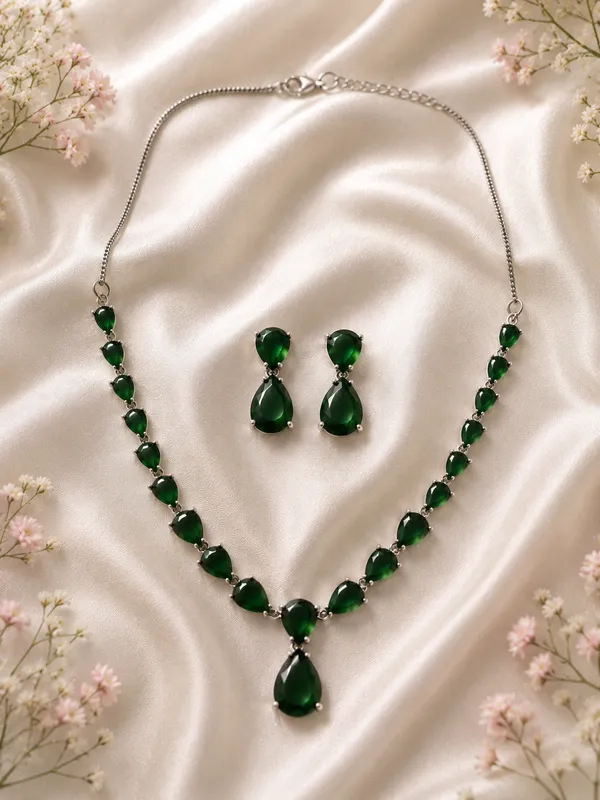 Green_American_Diamond_Teardrop_Necklace_And_Earrings_Set_For_Women