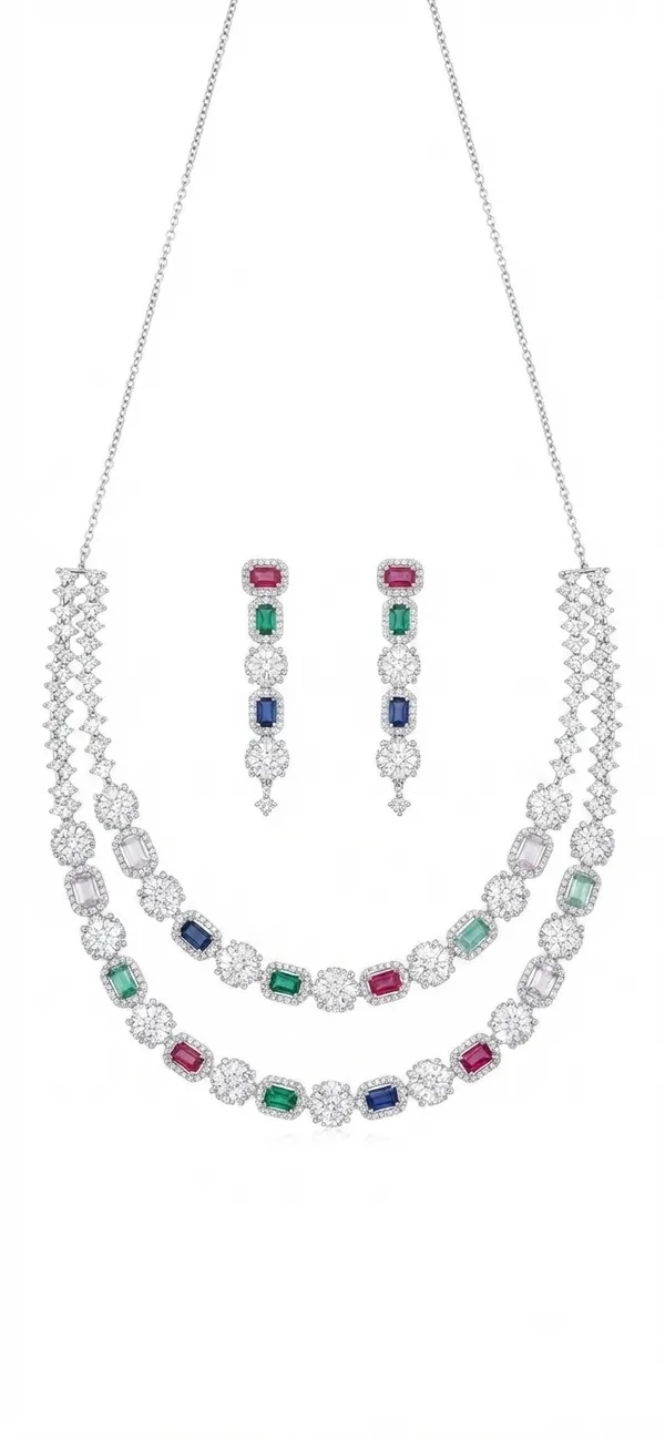 Silver_Tone_Multicolour_Gemstone_Floral_Necklace_Earrings_Set_For_Women