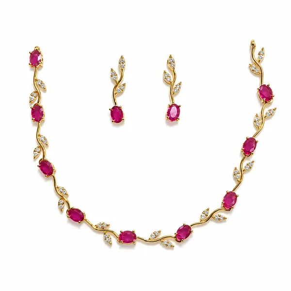 Pink_And_Gold_Alloy_Stone_Vine_Necklace_And_Earrings_Set_For_Women