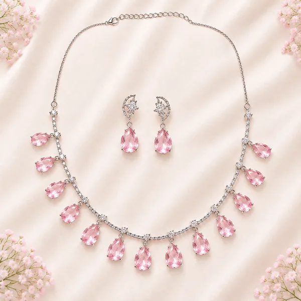 Pastel_Pink_American_Diamond_Drop_Necklace_Earrings_Set_For_Women