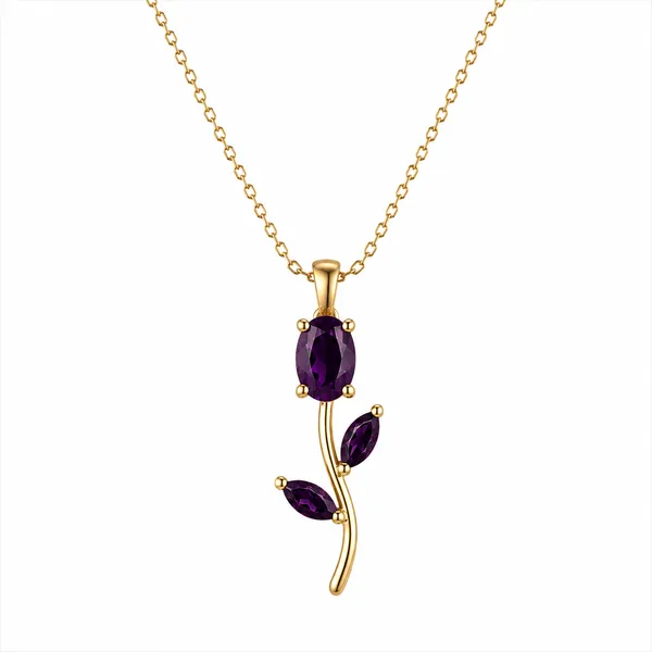 Gold_And_Purple_Alloy_Floral_Vine_Pendant_Necklace_For_Women