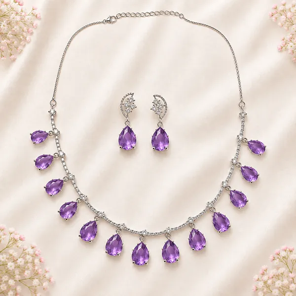Lavender_Purple_American_Diamond_Teardrop_Stone_Necklace_Set_For_Women