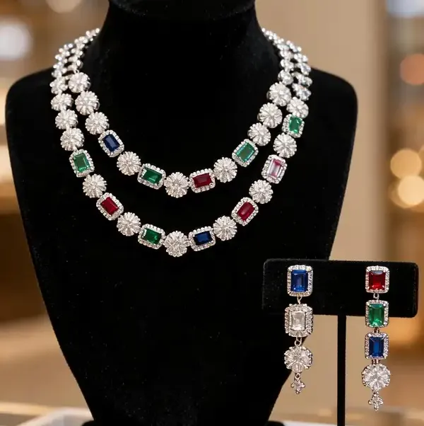 Silver_Tone_Red_Green_Blue_Stone_Necklace_Earrings_Set_For_Women