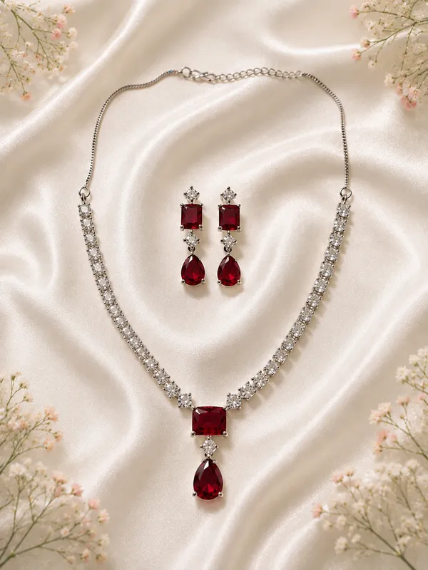 Ruby_Red_American_Diamond_Silver-Tone_Necklace_Earrings_Set_For_Women