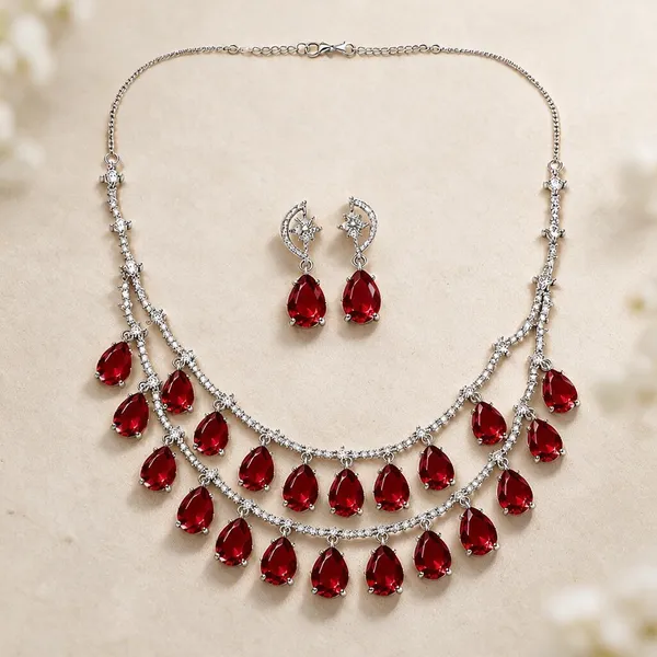 Ruby_Red_American_Diamond_Teardrop_Necklace_And_Earrings_Set_For_Women