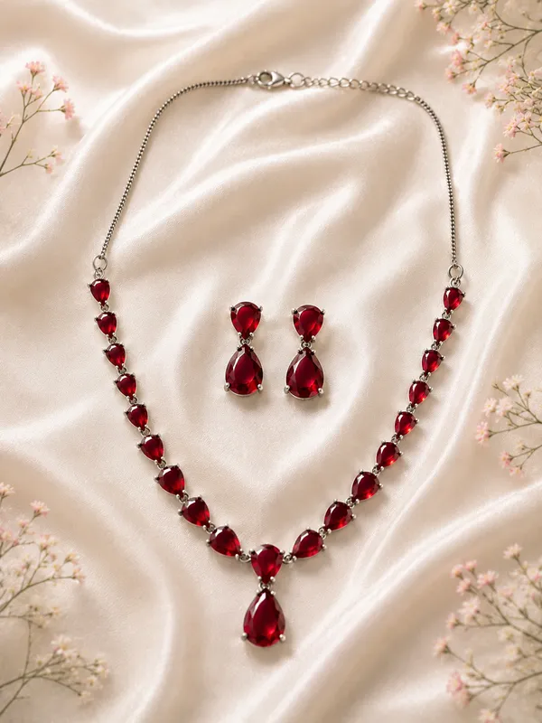 Ruby_Red_American_Diamond_Teardrop_Necklace_And_Earrings_Set_For_Women