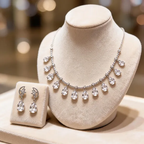 White_American_Diamond_Crystal_Teardrop_Necklace_And_Earrings_Set_For_Women