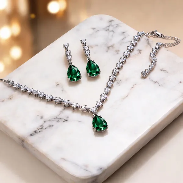 Green_American_Diamond_Teardrop_Necklace_And_Earrings_Set_For_Women