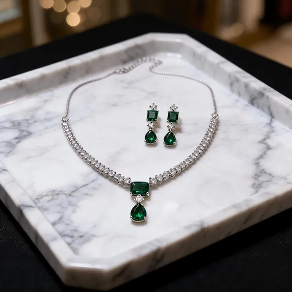 Green_American_Diamond_Silver-Tone_Necklace_Earrings_Set_For_Women