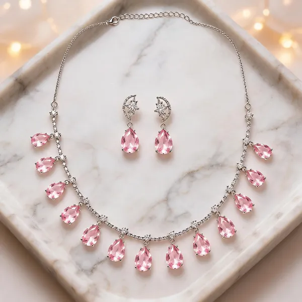 Pastel_Pink_American_Diamond_Drop_Necklace_Earrings_Set_For_Women