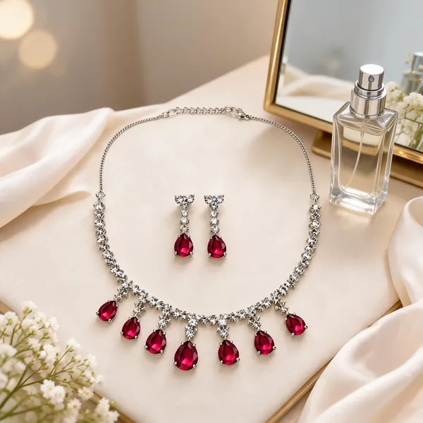 Ruby_Red_American_Diamond_Silver-Tone_Teardrop_Necklace_Earrings_Set_For_Women