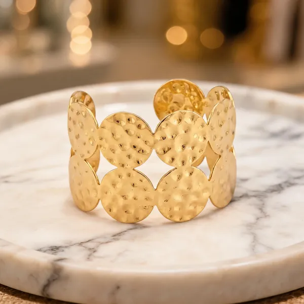 Gold_Tone_Hammered_Textured_Link_Bracelet_For_Women