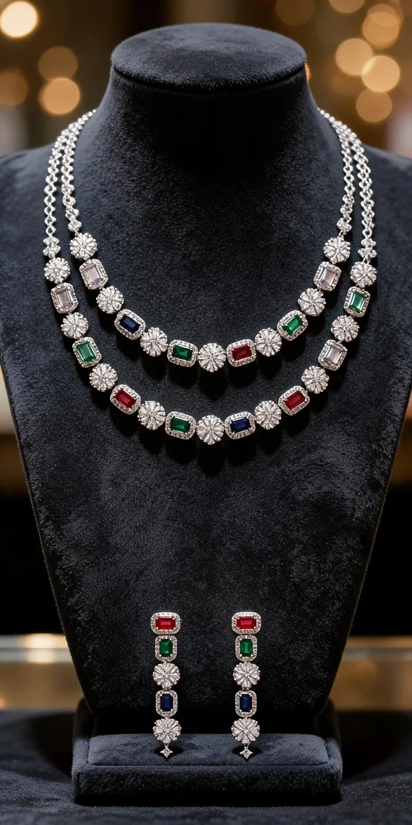 Silver_Tone_Multicolour_Gemstone_Floral_Necklace_Earrings_Set_For_Women