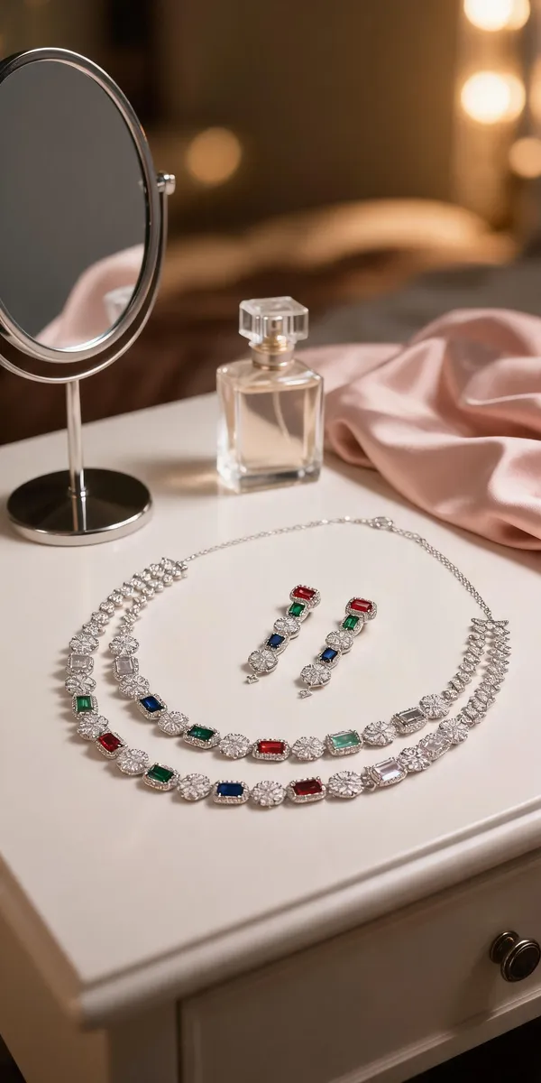 Silver_Tone_Multicolour_Gemstone_Floral_Necklace_Earrings_Set_For_Women
