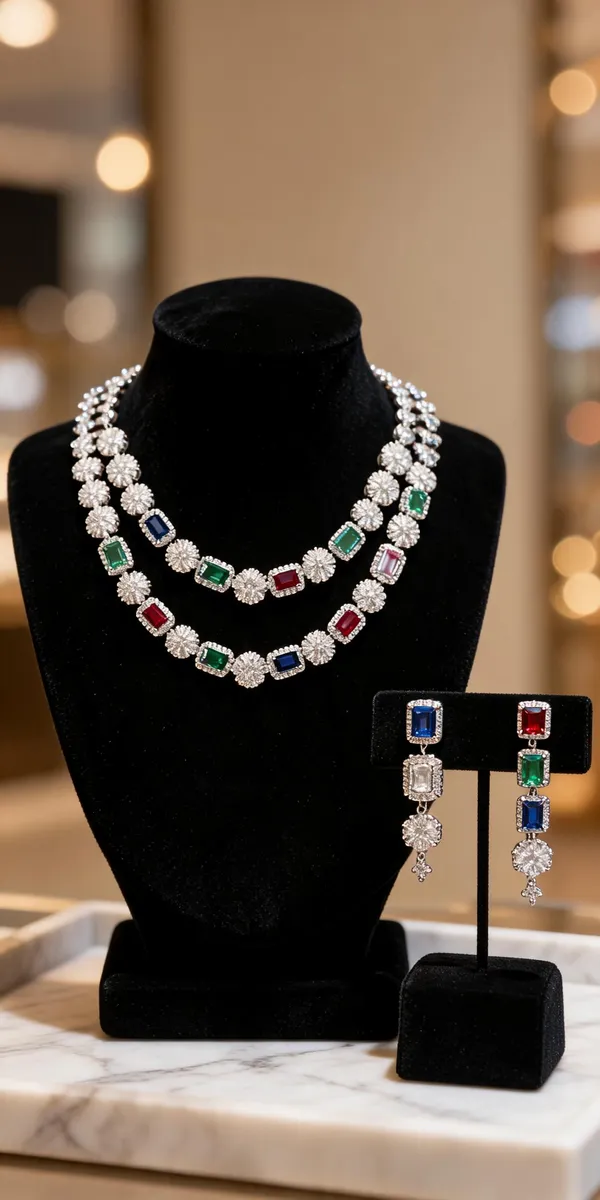 Silver_Tone_Red_Green_Blue_Stone_Necklace_Earrings_Set_For_Women