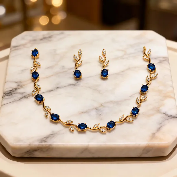 Gold_And_Blue_Alloy_Vine_Necklace_And_Earrings_Set_For_Women