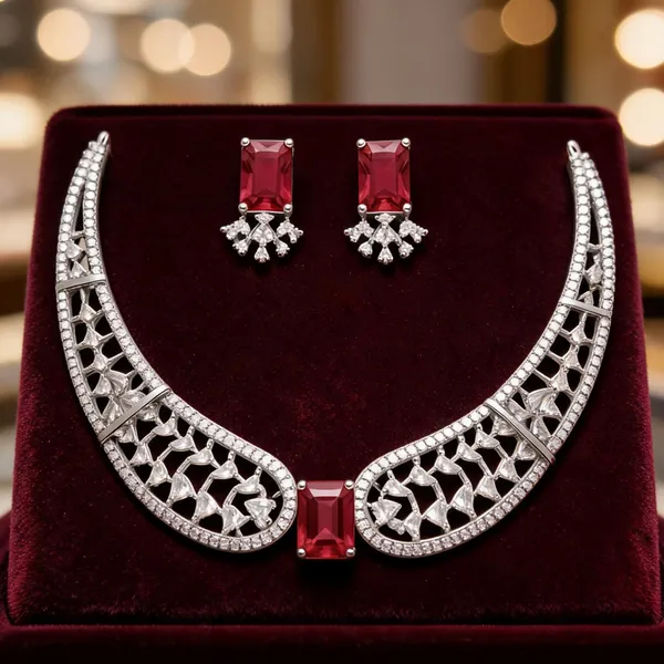 Silver_And_Red_Alloy_Crystal_Statement_Necklace_And_Earrings_Set_For_Women