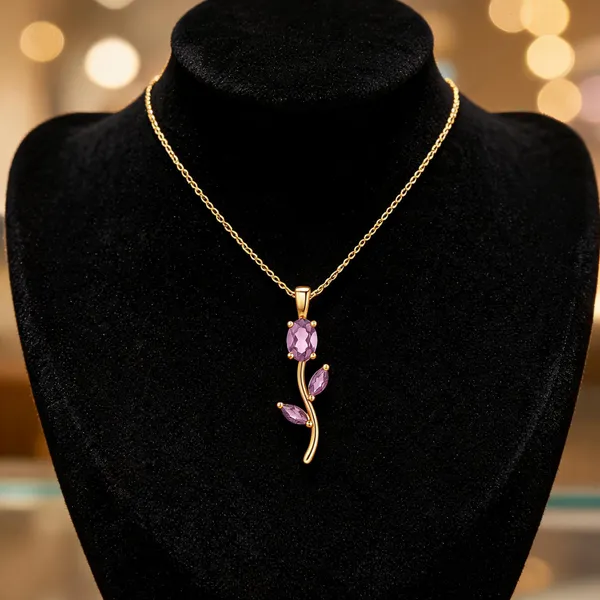 Purple_Alloy_Oval_Stone_Pendant_Necklace_For_Women