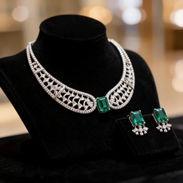 Green_Alloy_Stone_Necklace_And_Earrings_Set_For_Women