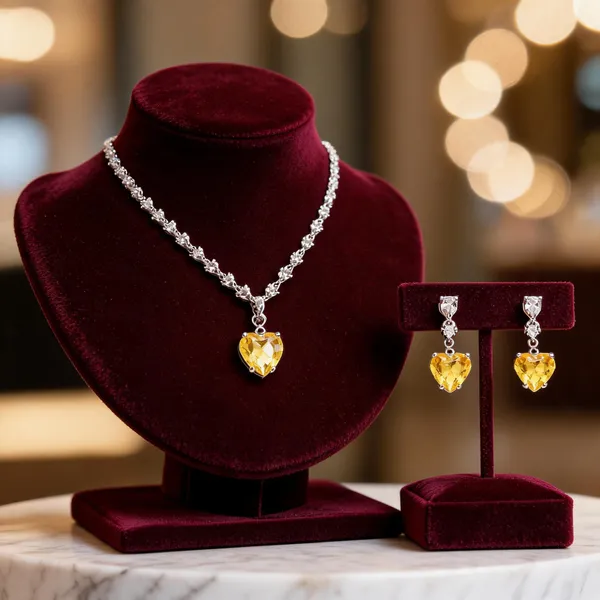 Silver_Alloy_Heart_Yellow_Stone_Necklace_And_Earrings_Set_For_Women