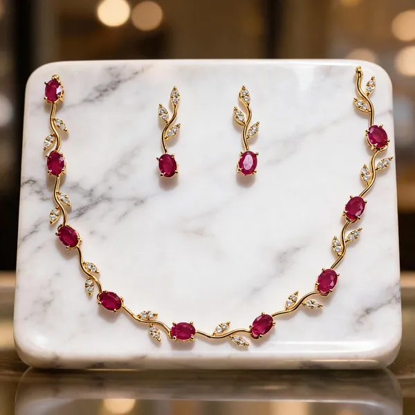 Pink_And_Gold_Alloy_Stone_Vine_Necklace_And_Earrings_Set_For_Women