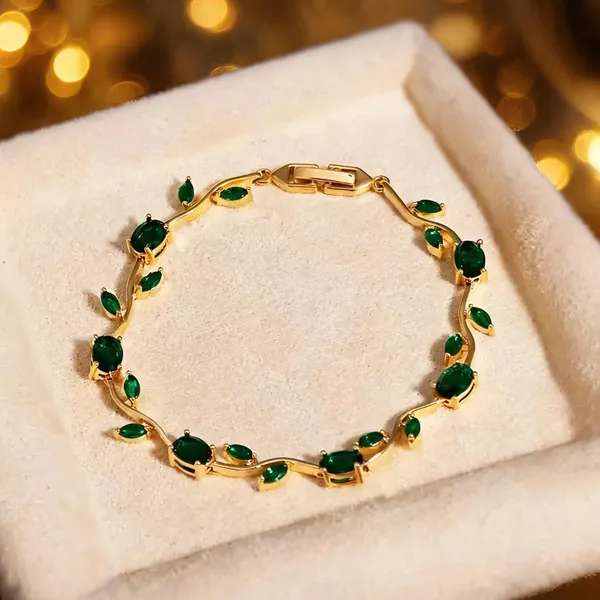 Gold_And_Green_Alloy_Leaf_Motif_Stone_Bracelet_For_Women