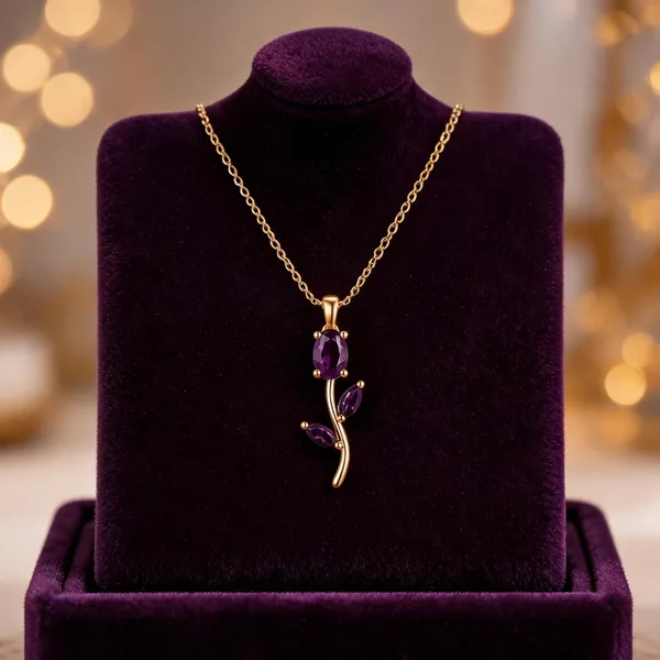 Gold_And_Purple_Alloy_Floral_Vine_Pendant_Necklace_For_Women
