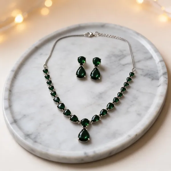 Green_American_Diamond_Teardrop_Necklace_And_Earrings_Set_For_Women