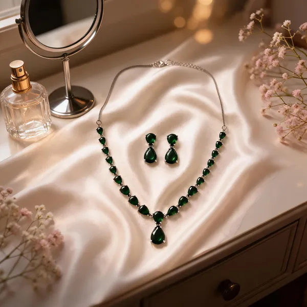 Green_American_Diamond_Teardrop_Necklace_And_Earrings_Set_For_Women