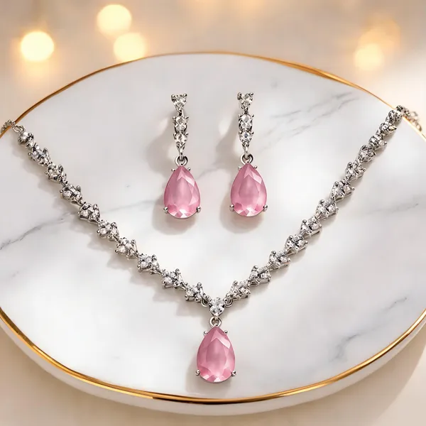 Pink_American_Diamond_Teardrop_Necklace_And_Earrings_Set_For_Women