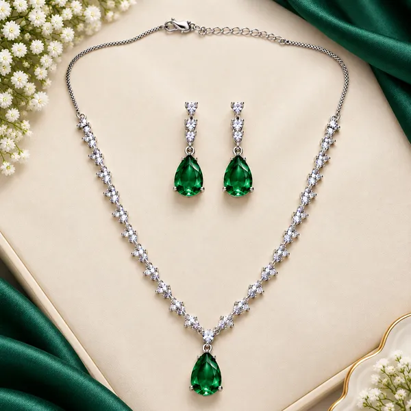 Green_American_Diamond_Teardrop_Necklace_And_Earrings_Set_For_Women