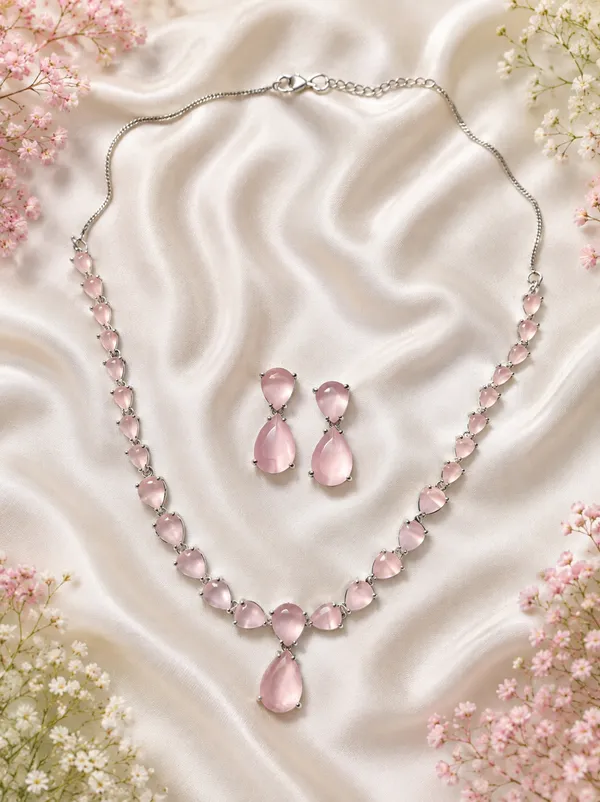Pink_American_Diamond_Teardrop_Necklace_And_Earrings_Set_For_Women