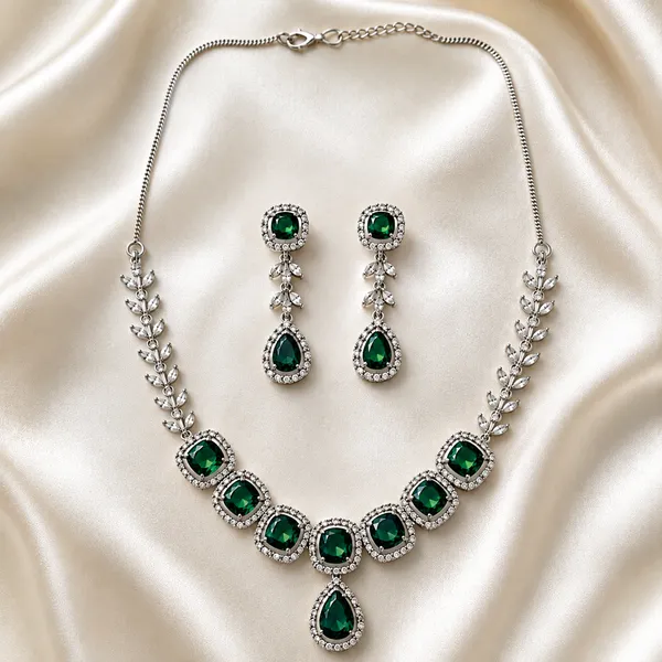 Emerald_Green_American_Diamond_Floral_Necklace_And_Earrings_Set_For_Women