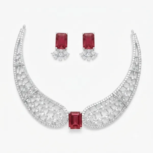 Silver_And_Red_Alloy_Crystal_Statement_Necklace_And_Earrings_Set_For_Women