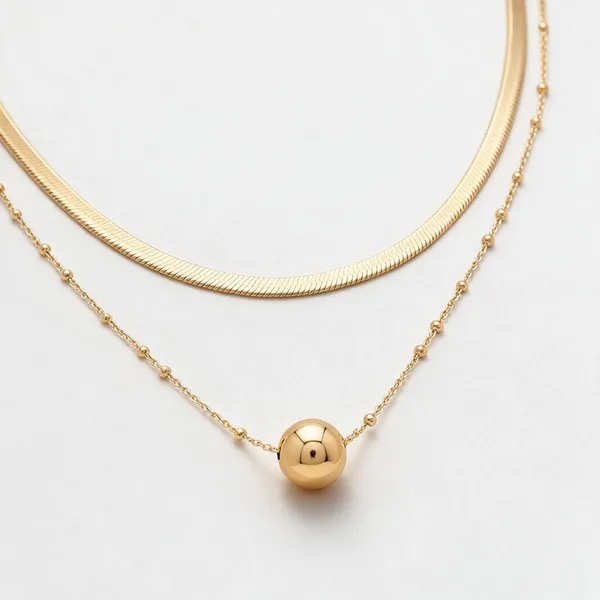 Gold_Alloy_Herringbone_Layered_Pendant_Necklace_For_Women