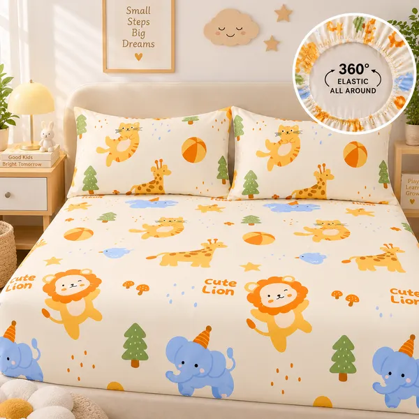 400-TC_Cute_Lion_360°_Fitted_Bedsheet