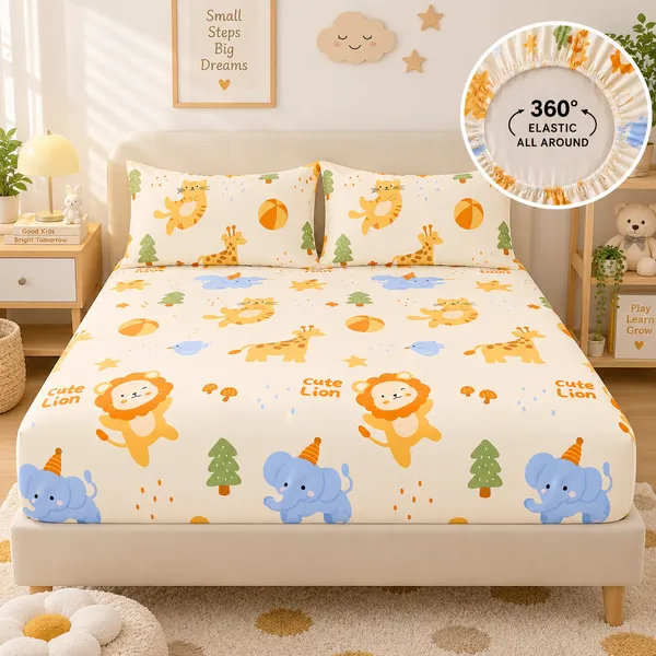 400-TC_Cute_Lion_360°_Fitted_Bedsheet