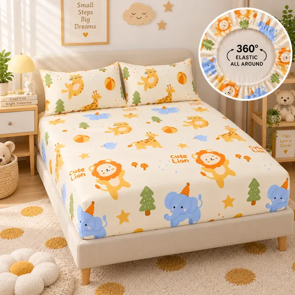 400-TC_Cute_Lion_360°_Fitted_Bedsheet