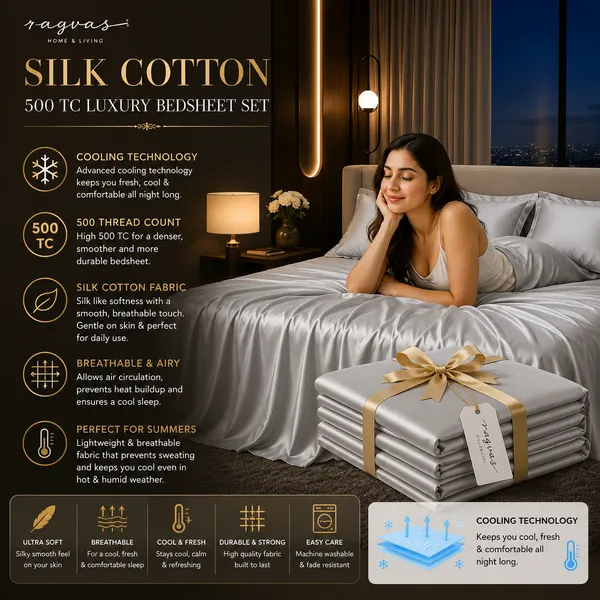 500_TC_Cooling_Silk_Cotton_King_Size_Bedsheet_Set_–_108×108_Inches_|_1_Bedsheet_+_2_Pillow_Covers