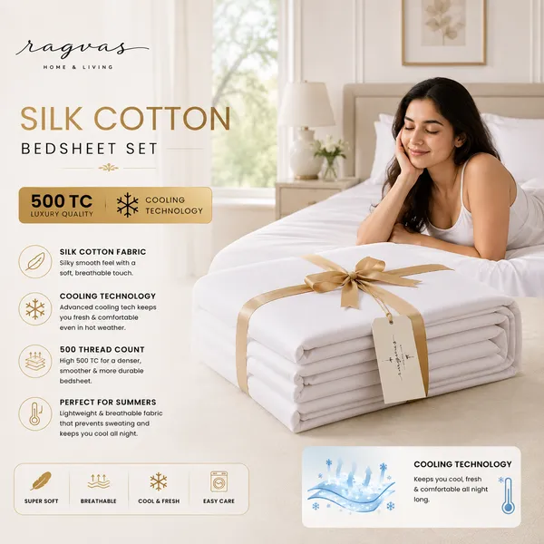 500_TC_Cooling_Silk_Cotton_King_Size_Bedsheet_Set_–_108×108_Inches_|_1_Bedsheet_+_2_Pillow_Covers